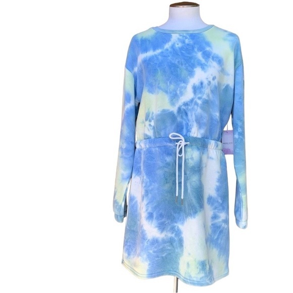 Angel Kiss Tie Dye Sweatshirt Dress NWT in blues & green pastel colors,‎ large - Picture 1 of 9